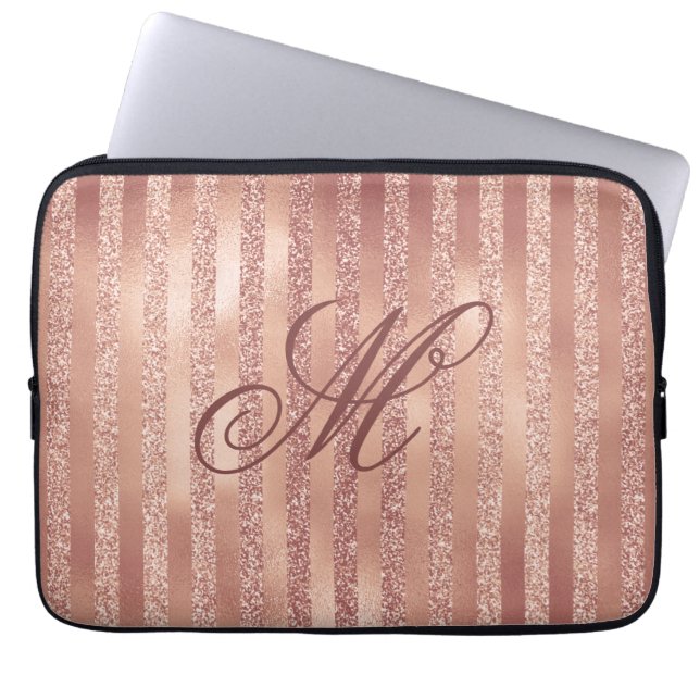 Monogrammed Faux Rose Gold Laptop Sleeve 13 inch (Front)