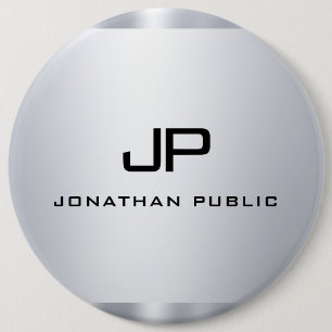 Monogrammed Faux Silver Metallic Look Template 6 Cm Round Badge