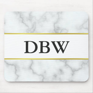 Monogrammed Faux White Marble Mouse Mat