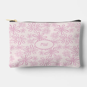 Monogrammed Feminine Pink Blush Floral Pattern Accessory Pouch