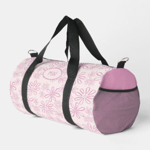 Monogrammed Feminine Pink Doodle Pattern On Blush Duffle Bag