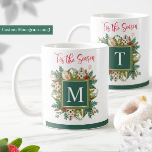 Monogrammed, Festive Greenery and Holiday Cookies Coffee Mug