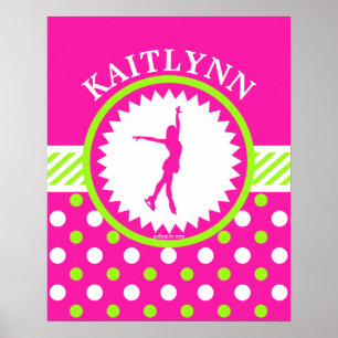 Monogrammed Figure Skater Pink - Green Polka-Dots Poster
