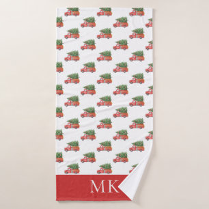 Monogrammed Firefighter Christmas Fire Truck Bath Towel Set