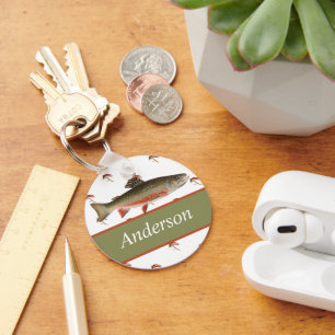 Monogrammed Fishermen Fly Fishing Brook Trout Key Ring