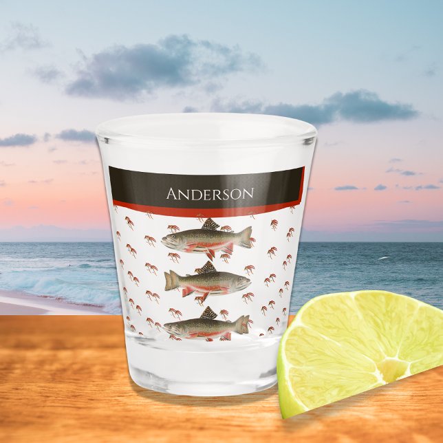 Monogrammed Fishermen Fly Fishing Brook Trout Shot Glass (Creator Uploaded)
