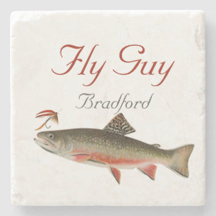 Monogrammed Fishermen  Fly Fishing lure Stone Coaster