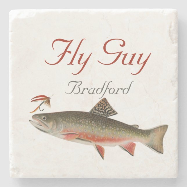 Monogrammed Fishermen  Fly Fishing lure Stone Coaster (Front)