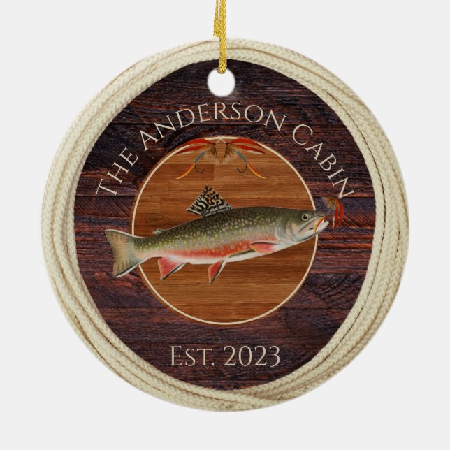Monogrammed Fishermen Fly Fishing Trout  Ceramic Tree Decoration (Back)