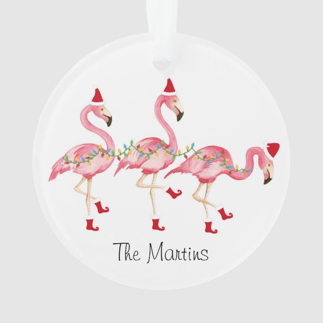 Monogrammed Flamingo Christmas ornament (Back)