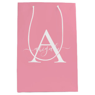 Monogrammed Flamingo Pink   Minimalist Elegant Medium Gift Bag