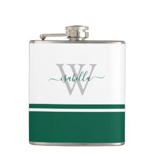 Monogrammed Flask Girly Modern Script Emerald