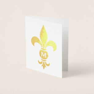 Monogrammed Fleur De Lis Simple Modern Folded Note Foil Card