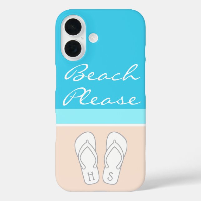 Monogrammed Flip Flops on Sand Modern Beach Please Case-Mate iPhone Case (Back)