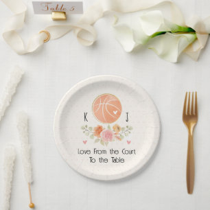 Monogrammed Floral Basketball Wedding Shower Paper Plate