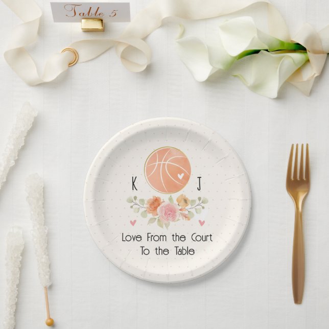 Monogrammed Floral Basketball Wedding Shower Paper Plate (Wedding)