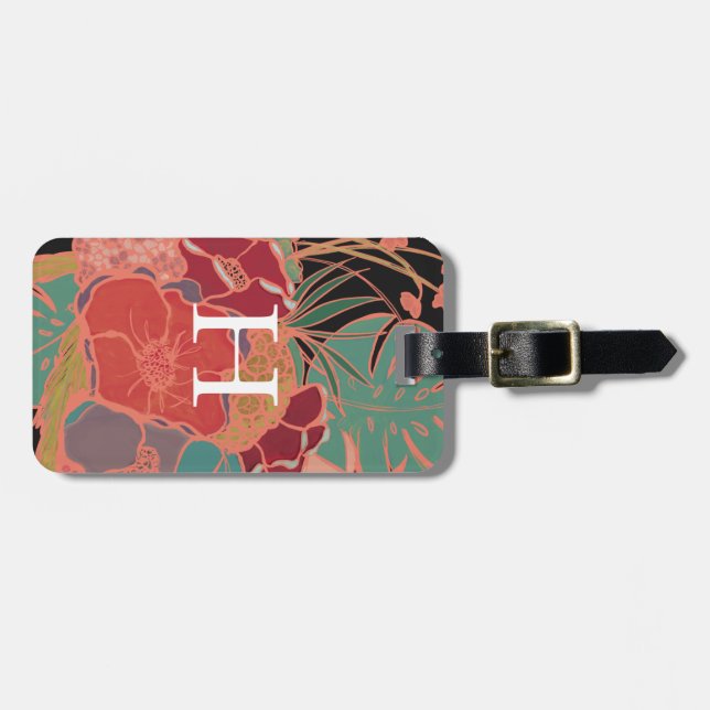 Monogrammed Floral Bohemian Vintage Luggage Tag (Front Horizontal)