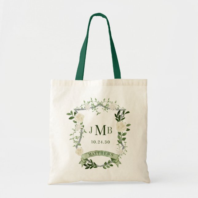 Monogrammed Floral Crest Welcome Tote Bag (Front)