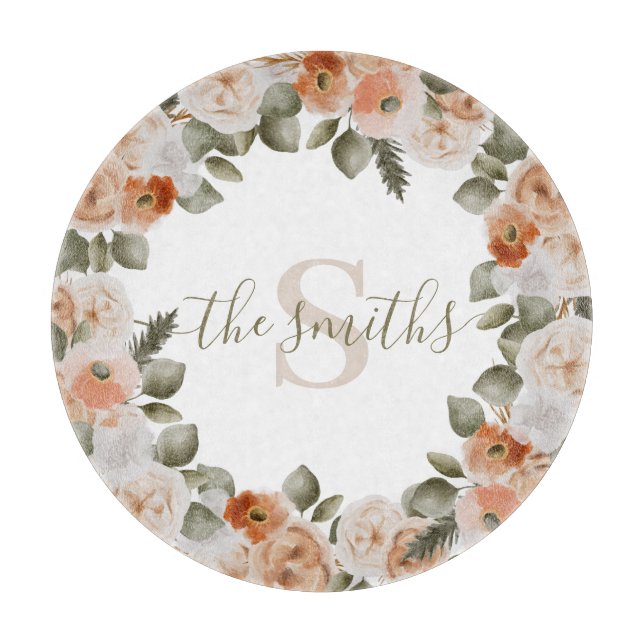 Monogrammed Floral Cutting Board (Front)