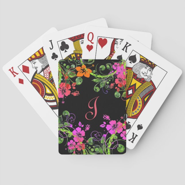 Monogrammed Floral Design Playing Cards (Back)