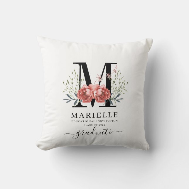 Monogrammed Floral Graduation Cushion (Front)