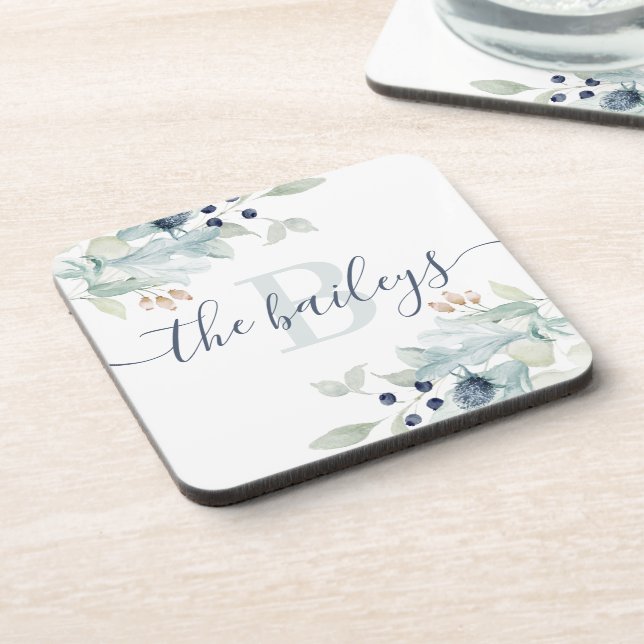 Monogrammed Floral Hard plastic coaster (Left Side)