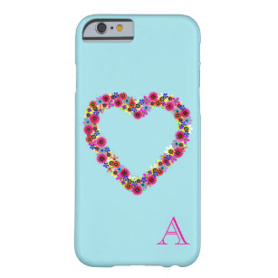 Monogrammed Floral Heart in Light Blue Barely There iPhone 6 Case