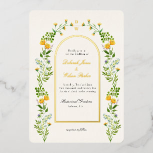 Monogrammed Floral in Arch frame  Foil Invitation