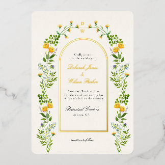 Monogrammed Floral in Arch frame  Foil Invitation