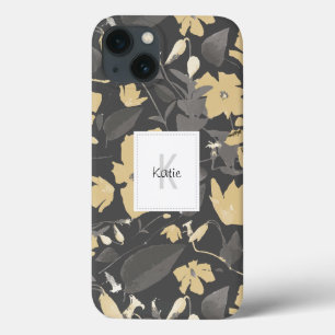 Monogrammed Floral Pattern Grey Yellow iPhone 13 Case