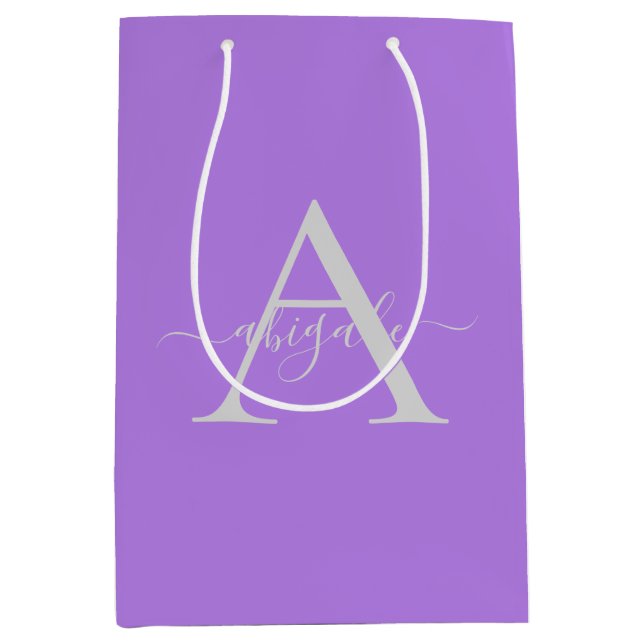 Monogrammed Floral Purple | Minimalist Elegant Medium Gift Bag (Front)