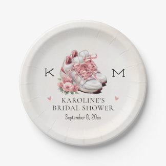 Monogrammed Floral Running Theme Bridal Shower Paper Plate