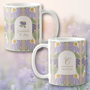 Monogrammed Floral Stripe Mug – Personalised Gift
