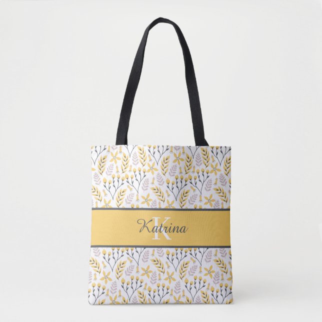Monogrammed Floral Tote Bag (Front)