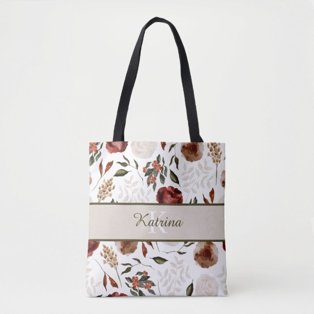 Monogrammed Floral Tote Bag (Front)