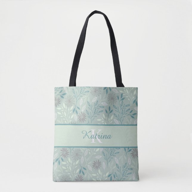 Monogrammed Floral Tote Bag (Front)