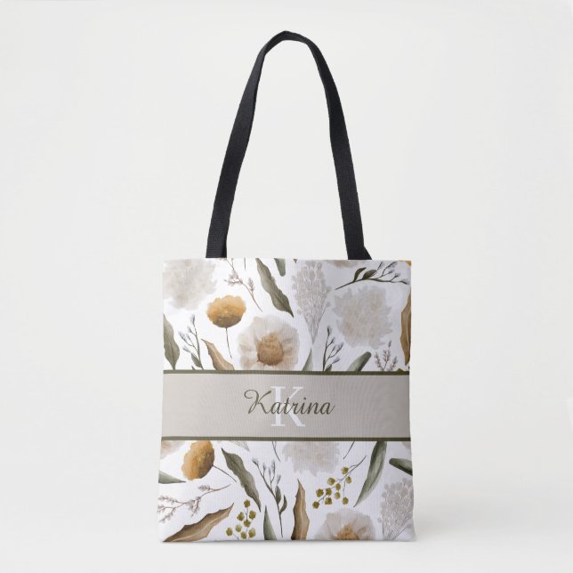 Monogrammed Floral Tote Bag (Front)
