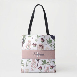 Monogrammed Floral Tote Bag