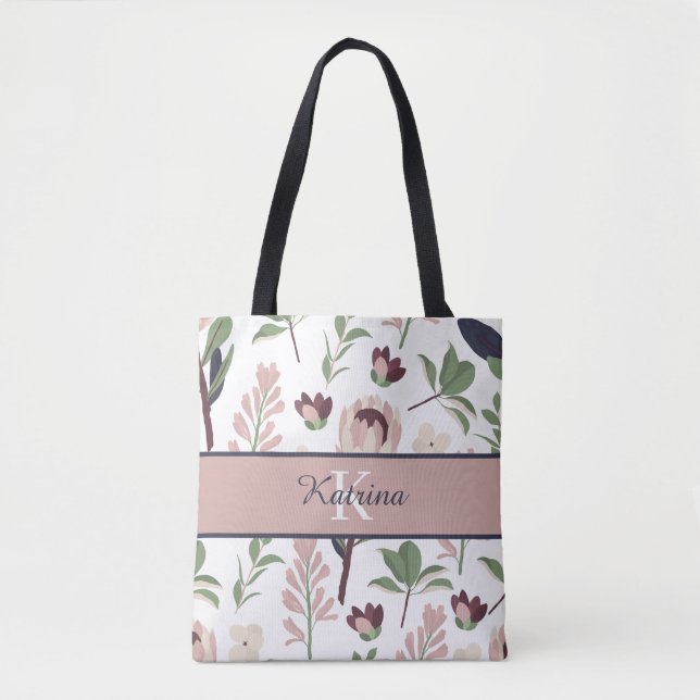 Monogrammed Floral Tote Bag (Front)