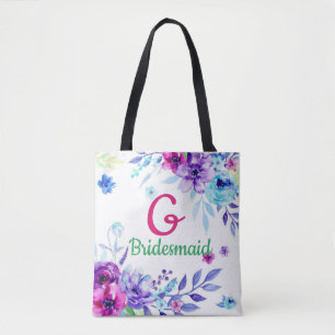 Monogrammed Floral Wedding Party Tote Bag