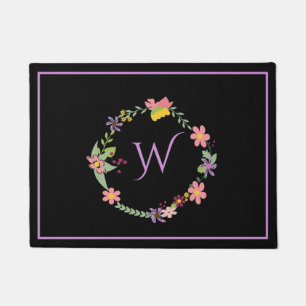 Monogrammed Floral Wreath Door Mat