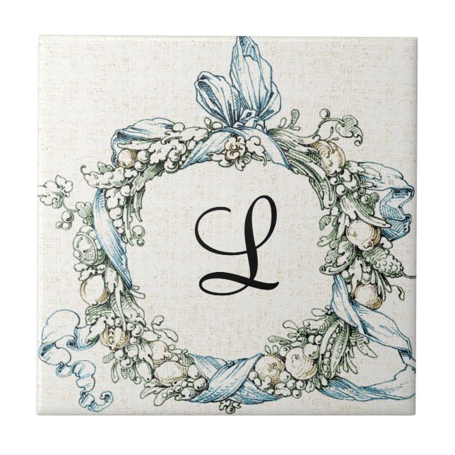 Monogrammed Floral Wreath Tile (Front)