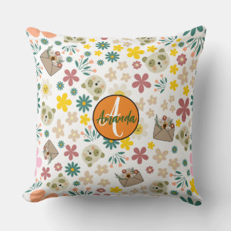Monogrammed flowers nursery baby girl pink orange  cushion