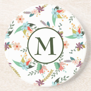 Monogrammed Flowers Pattern Coaster