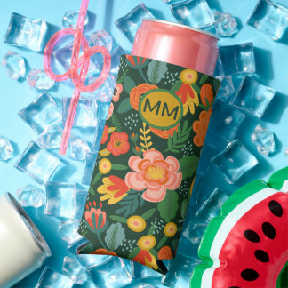 Monogrammed Flowers Personalised Seltzer Can Cooler
