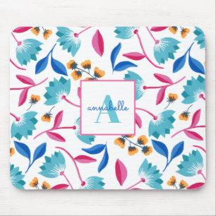 Monogrammed Folk Art Floral Pattern Mouse Mat