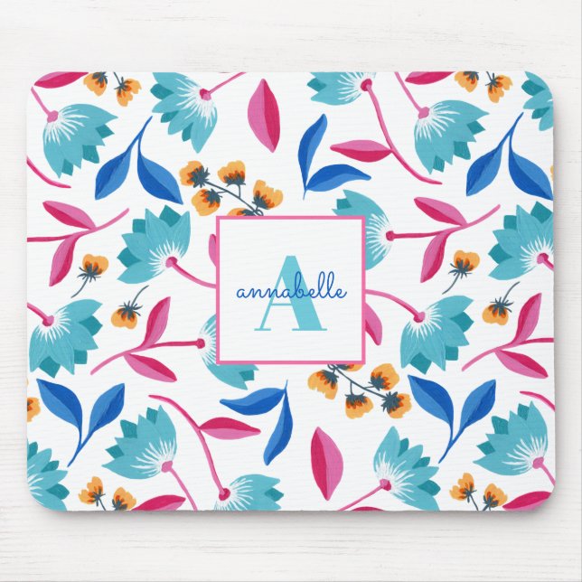Monogrammed Folk Art Floral Pattern Mouse Mat (Front)