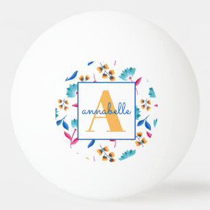 Monogrammed Folk Art Floral Pattern Ping Pong Ball
