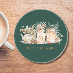 Monogrammed Forest Floral Botanical Family Name Coaster