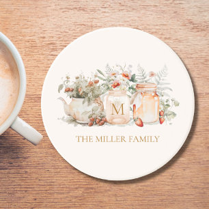 Monogrammed Forest Floral Botanical Family Name Coaster